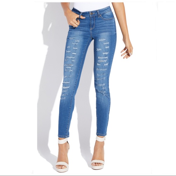 Shoe Dazzle Denim - Slashed Skinny Jeans Medium Wash Size 7, NWT